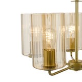 Dar Daylin 5 Light Pendant Satin Gold and Amber Ribbed Glass