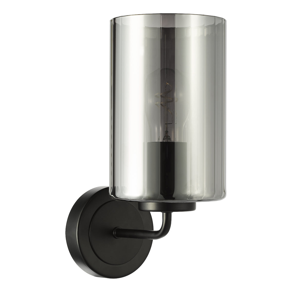 Dar Daylin Wall Light Satin Black and Smoked Ribbed Glass