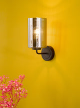 Dar Daylin Wall Light Satin Black and Smoked Ribbed Glass