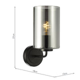 Dar Daylin Wall Light Satin Black and Smoked Ribbed Glass