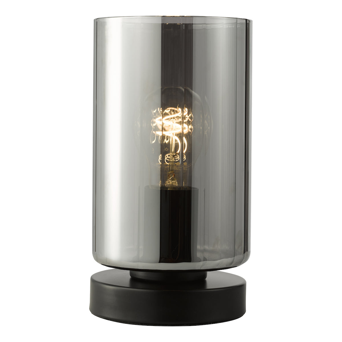 Dar Daylin Table Lamp Satin Black and Smoked Ribbed Glass