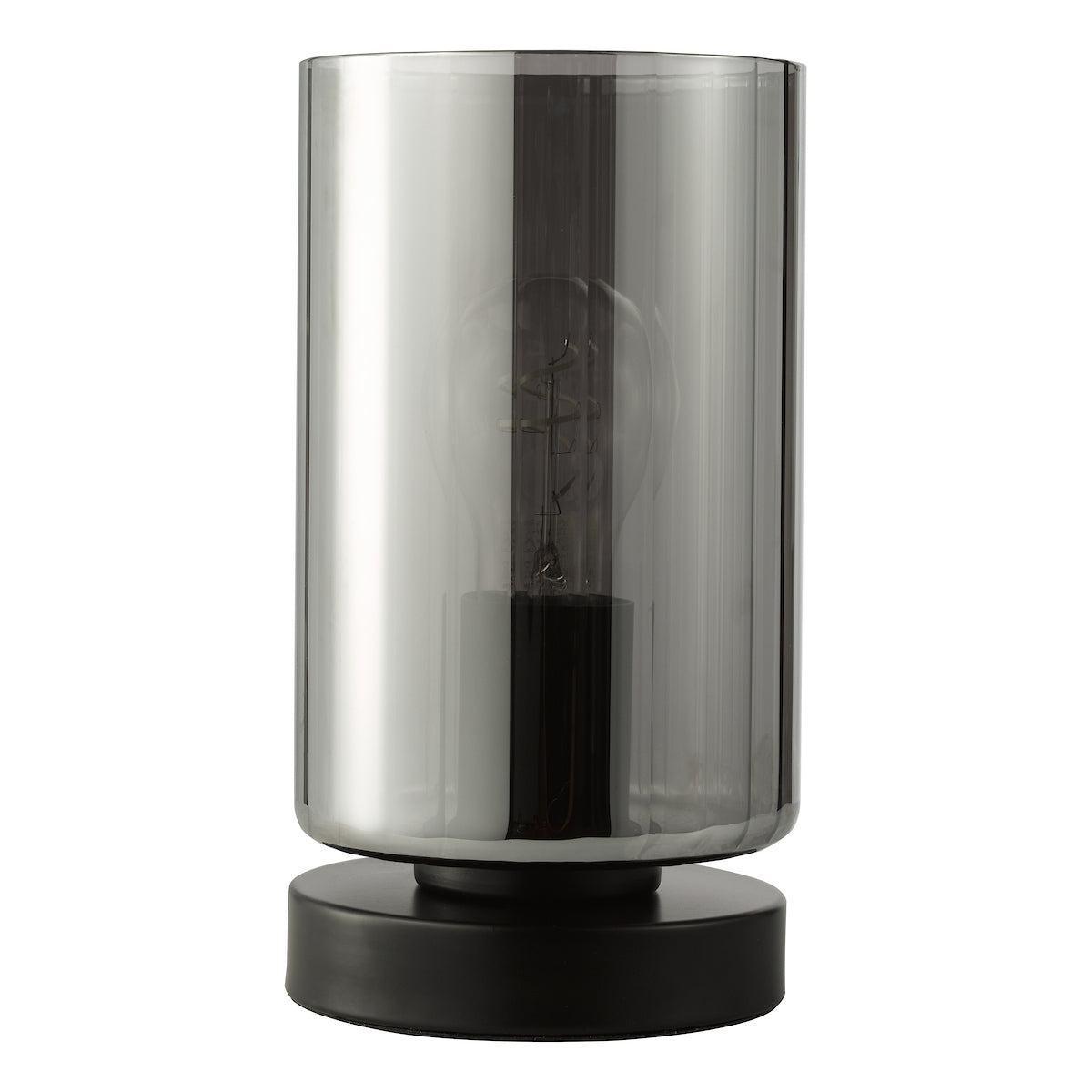 Dar Daylin Table Lamp Satin Black and Smoked Ribbed Glass