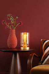 Dar Daylin Table Lamp Satin Gold and Amber Ribbed Glass