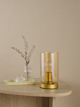 Dar Daylin Table Lamp Satin Gold and Amber Ribbed Glass