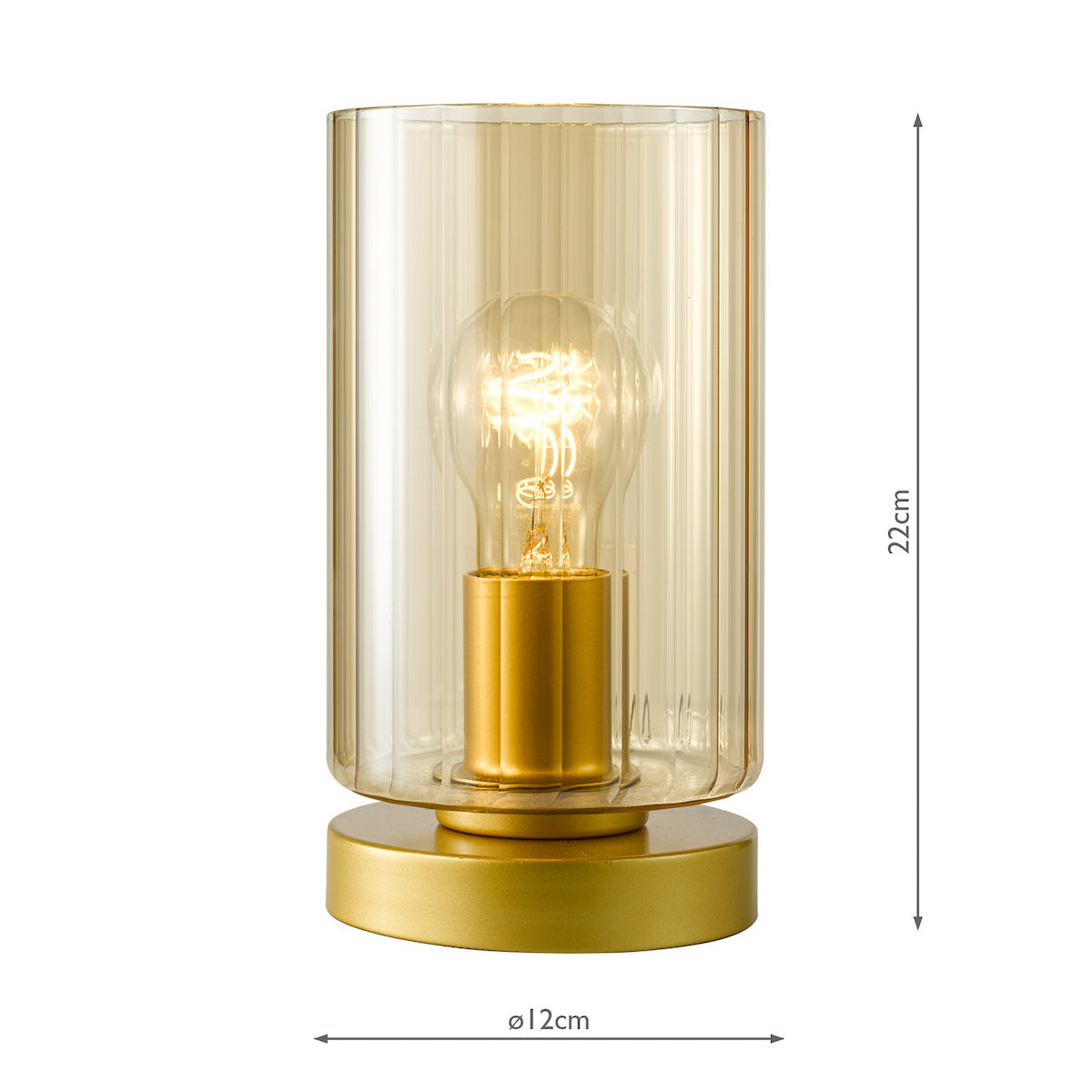 Dar Daylin Table Lamp Satin Gold and Amber Ribbed Glass
