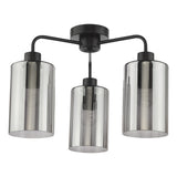 Dar Daylin 3 Light Semi-Flush Satin Black and Smoked Ribbed Glass