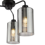 Dar Daylin 3 Light Semi-Flush Satin Black and Smoked Ribbed Glass