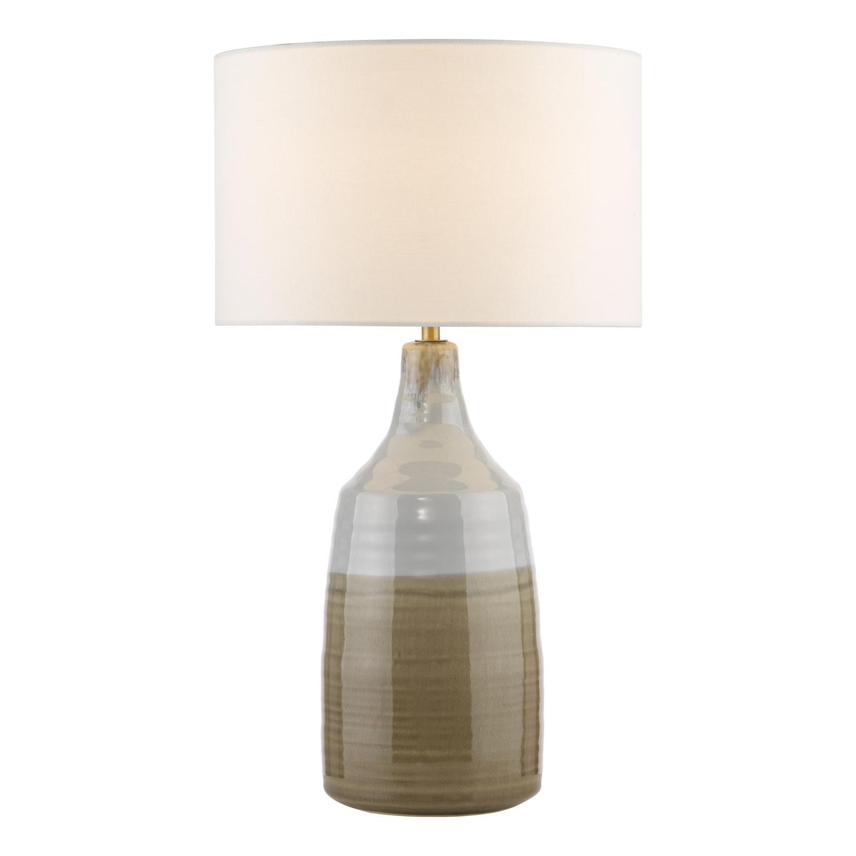 Dar Desirus Table Lamp Blue Ceramic and Antique Brass With Ivory Drum Shade