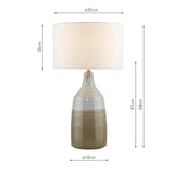Dar Desirus Table Lamp Blue Ceramic and Antique Brass With Ivory Drum Shade