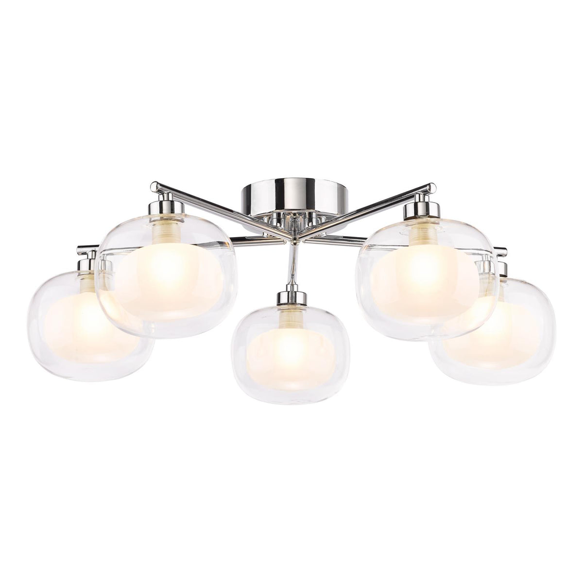Dar Diego 5 Light Semi-Flush Polished Chrome and Opal Dual Layer Glass