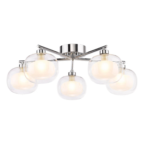Dar Diego 5 Light Semi-Flush Polished Chrome and Opal Dual Layer Glass