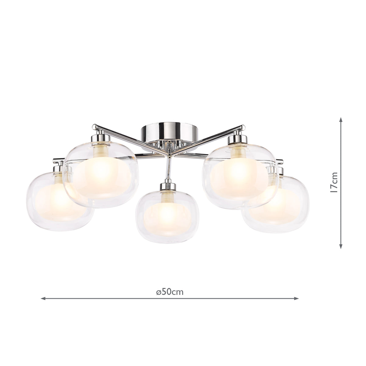 Dar Diego 5 Light Semi-Flush Polished Chrome and Opal Dual Layer Glass