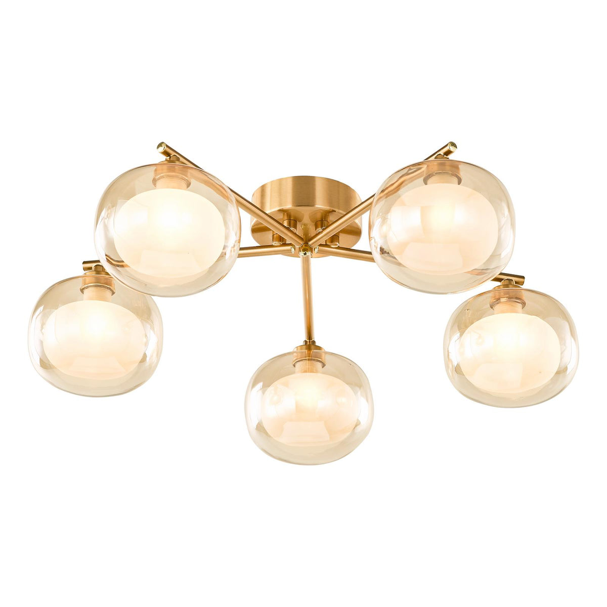 Dar Diego 5 Light Semi-Flush Antique Bronze and Amber Dual Layer Glass