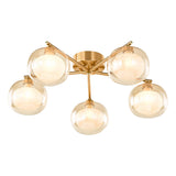 Dar Diego 5 Light Semi-Flush Antique Bronze and Amber Dual Layer Glass