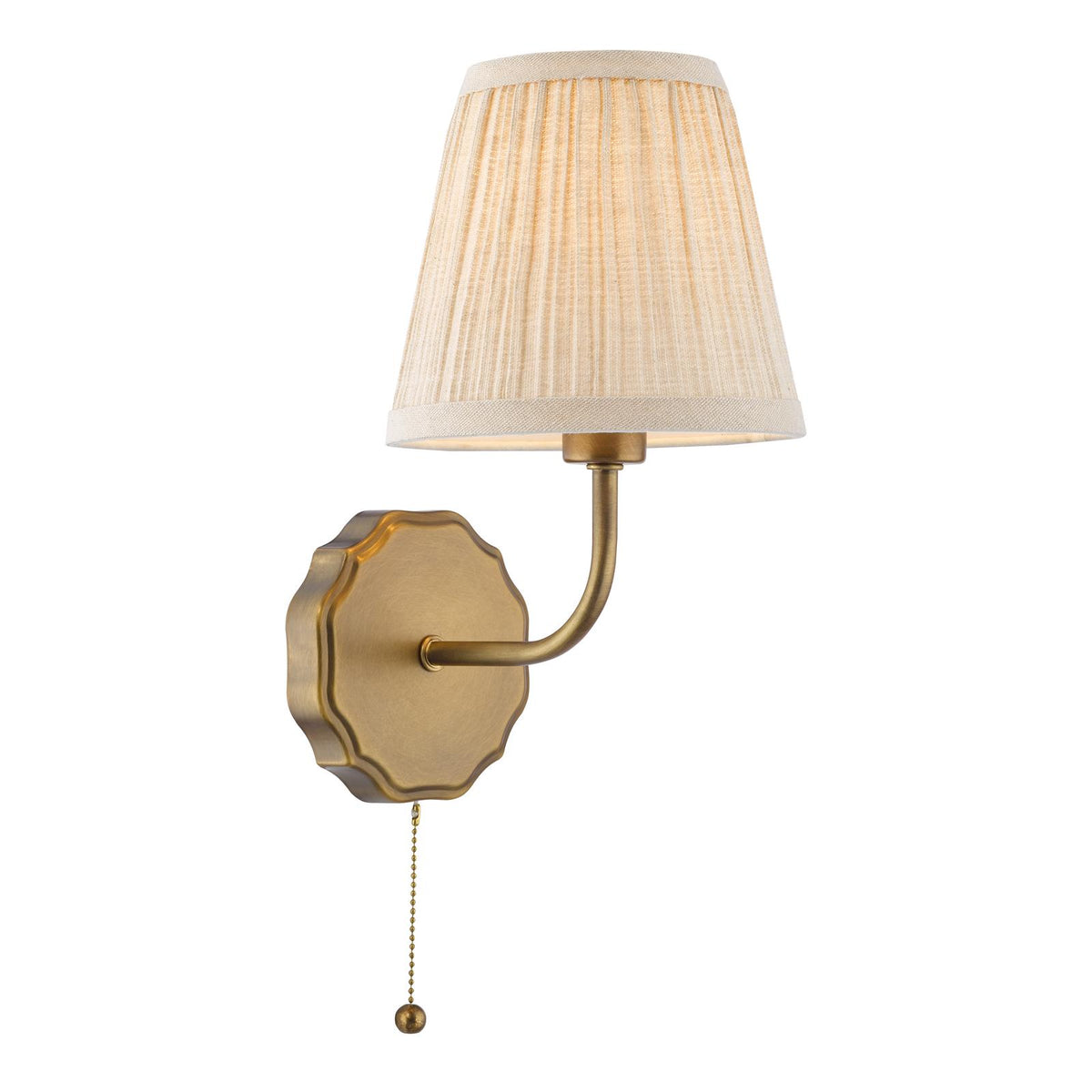 Dar Dijon Wall Light Antique Bronze With Natural Linen Pleated Shades
