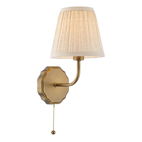 Dar Dijon Wall Light Antique Bronze With Natural Linen Pleated Shades