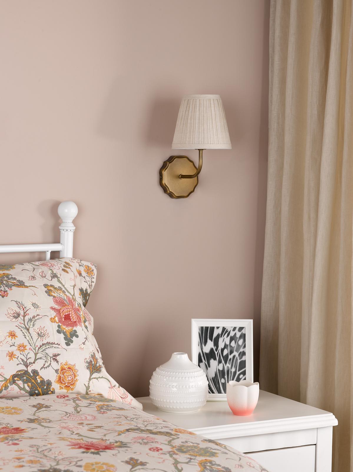 Dar Dijon Wall Light Antique Bronze With Natural Linen Pleated Shades
