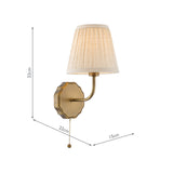 Dar Dijon Wall Light Antique Bronze With Natural Linen Pleated Shades