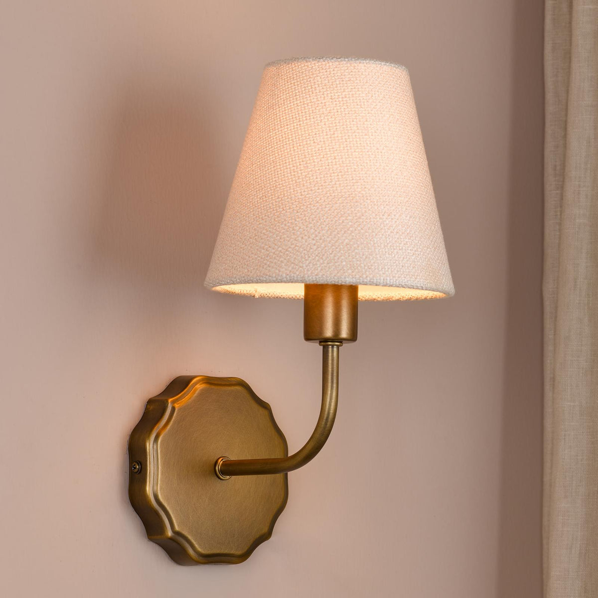 Dar Dijon Wall Light Antique Bronze With Linen Hardback Shade
