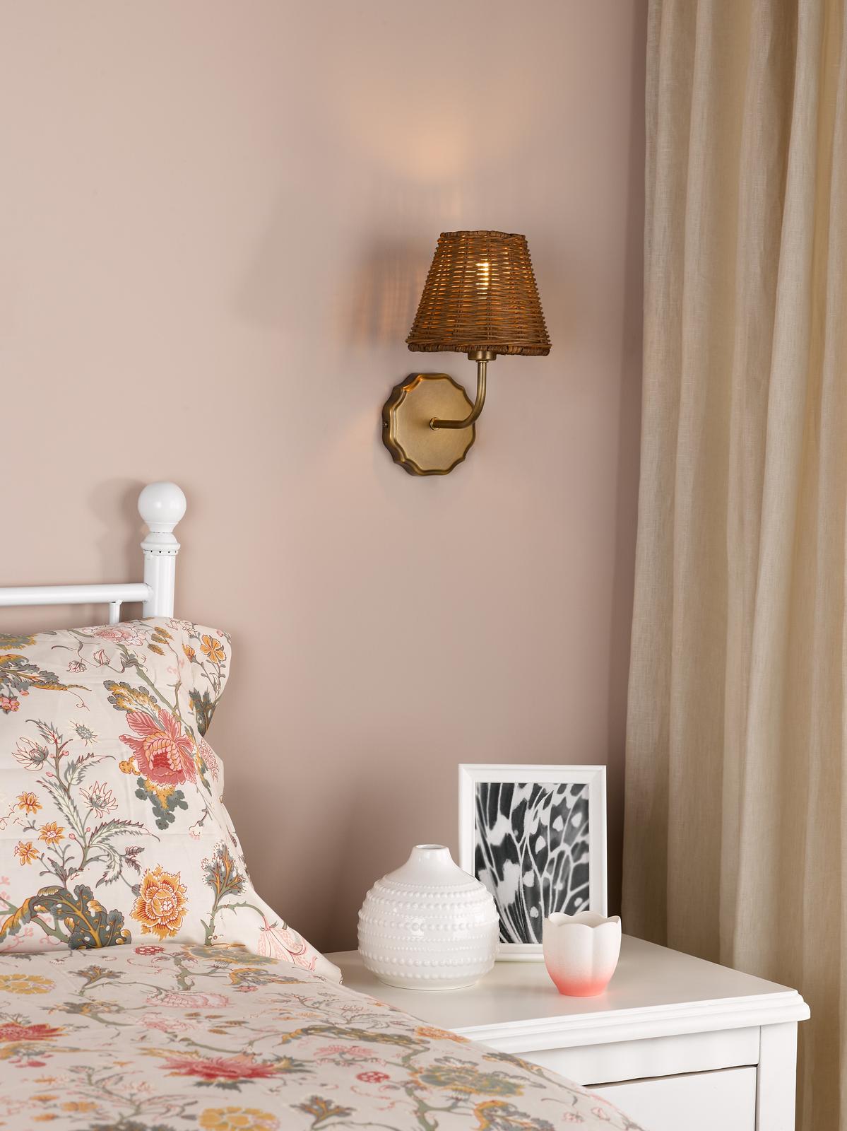 Dar Dijon Wall Light Antique Bronze With Hand-Woven Rattan Shade