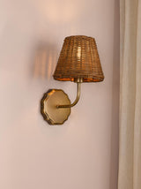 Dar Dijon Wall Light Antique Bronze With Hand-Woven Rattan Shade