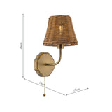 Dar Dijon Wall Light Antique Bronze With Hand-Woven Rattan Shade