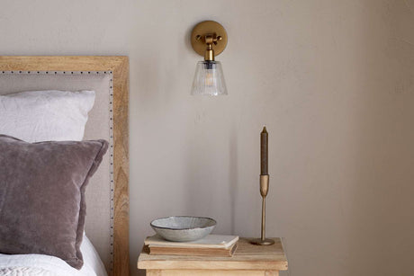 Nkuku Davika Ribbed Glass Task Wall Lamp Clear & Antique Brass