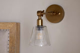 Nkuku Davika Ribbed Glass Task Wall Lamp Clear & Antique Brass