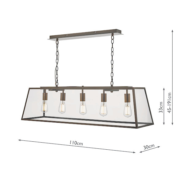 Dar Academy 5 Light Bar Pendant Antique Copper –  from Amos Lighting + Home