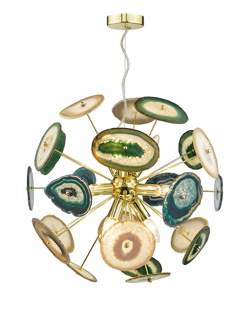 Dar Achates 9 Light Pendant Agate & Gold –  from Amos Lighting + Home