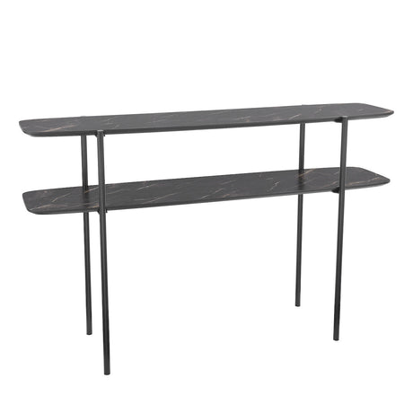 Dar Agnesa 2 Tier Console Table Dark Marble Effect and Matt Black –  from Amos Lighting + Home