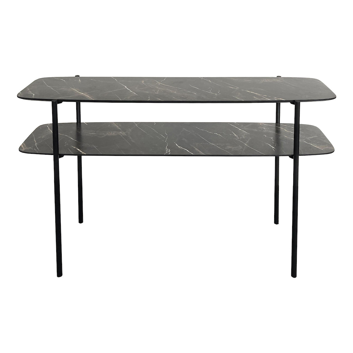 Dar Agnesa 2 Tier Console Table Dark Marble Effect and Matt Black Amos Lighting Home