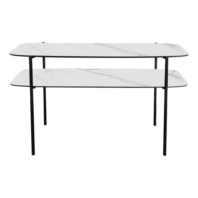 Dar Agnesa 2 Tier Console Table Light Marble Effect and Matt Black –  from Amos Lighting + Home