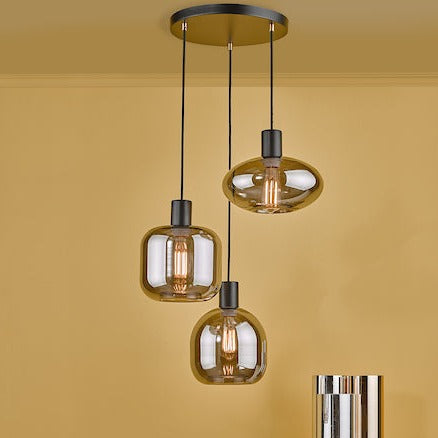 Dar Aiden 3lt Cluster Pendant Black with Smoked Glass –  from Amos Lighting + Home