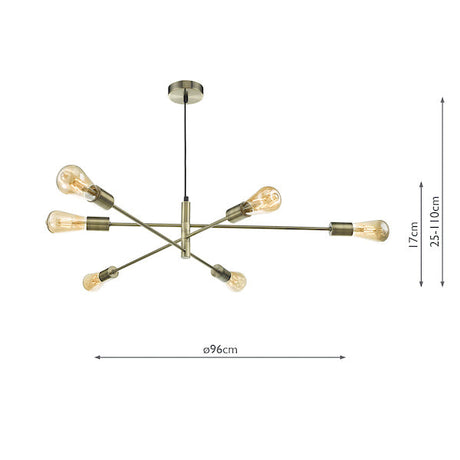 Dar Alana Pendant Chandelier 6 Light Antique Brass –  from Amos Lighting + Home