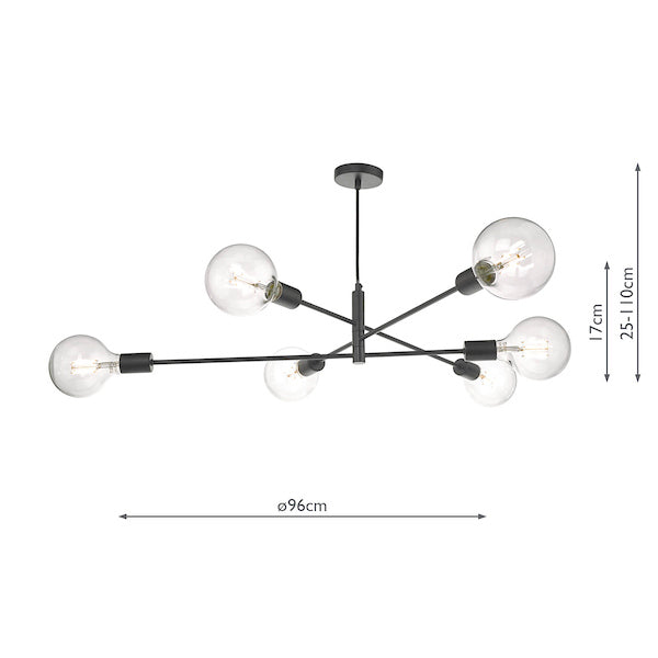 Dar Alana Pendant Chandelier 6 Light Matt Black –  from Amos Lighting + Home