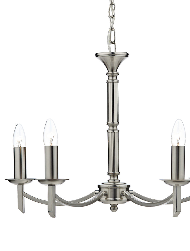 Dar Ambassador 5 Light Chandelier Satin Chrome –  from Amos Lighting + Home