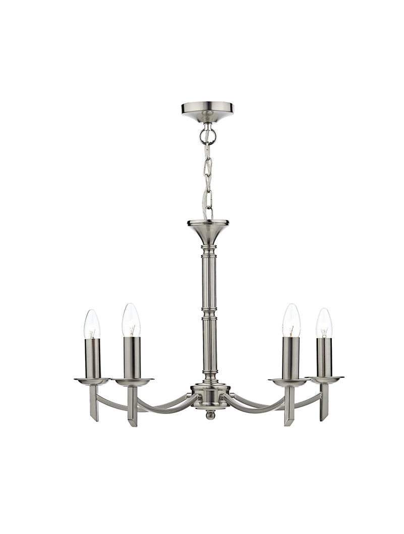 Dar Ambassador 5 Light Chandelier Satin Chrome –  from Amos Lighting + Home