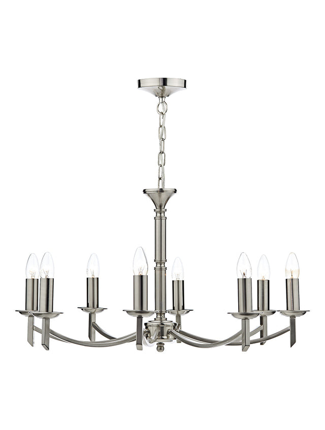 Dar Ambassador 8 Light Chandelier Satin Chrome –  from Amos Lighting + Home