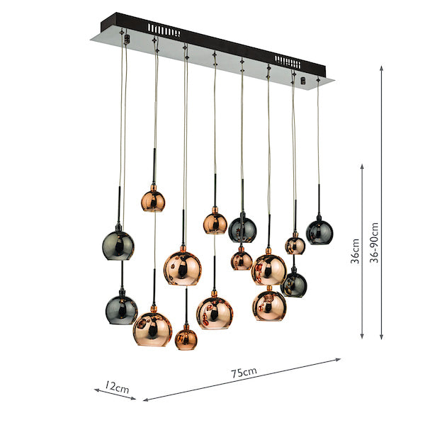 Dar Aurelia 15 Light Bar Pendant - Copper Bronze Glass – Amos