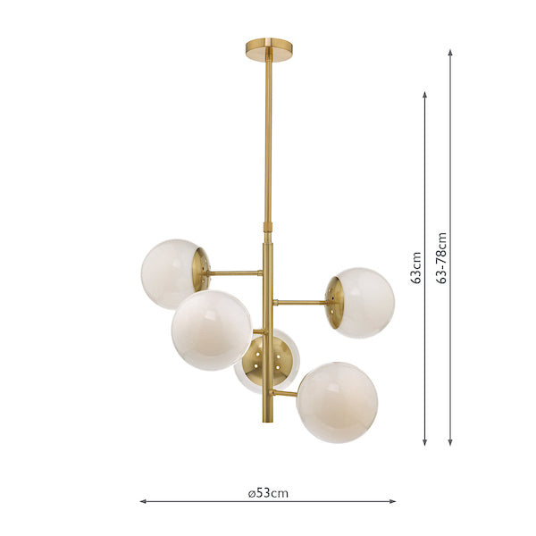 Dar Bombazine 5 Light Pendant Natural Brass and Opal –  from Amos Lighting + Home