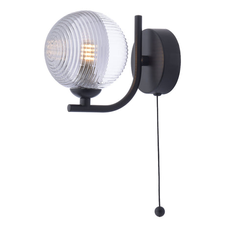 Dar Cradle Wall Light Matt Black & Smoked/Clear Ribbed Glass –  from Amos Lighting + Home