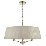 Dar Cristin Pendant Chandelier Antique Brass With Taupe Ribbon Shade –  from Amos Lighting + Home