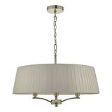 Dar Cristin Pendant Chandelier Antique Brass With Taupe Ribbon Shade –  from Amos Lighting + Home