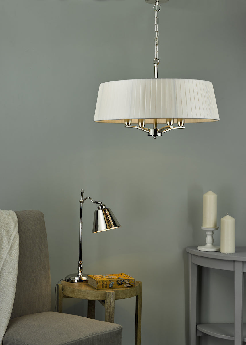 Dar Cristin Pendant Chandelier Polished Nickel with Ivory Ribbon Shade –  from Amos Lighting + Home