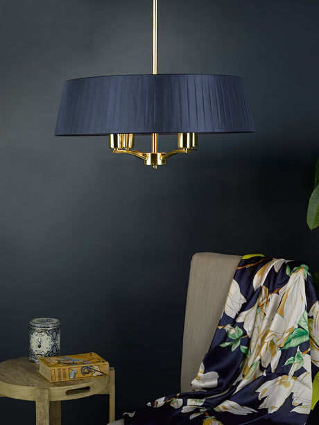 Dar Cristin Pendant Chandelier Satin Brass with Navy Ribbon Shade –  from Amos Lighting + Home