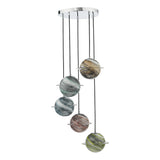 Dar Cygnus 5 Light Cluster Pendant Polished Chrome and Planet Style Glass –  from Amos Lighting + Home