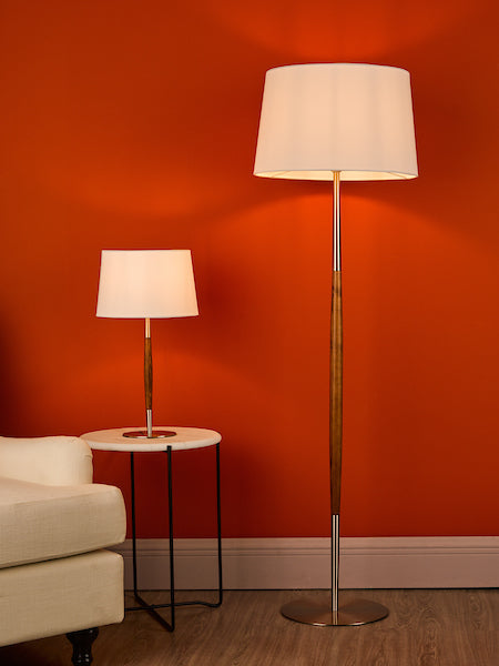 Dar Detroit Floor Lamp Satin Nickel Walnut Detail Base Only –  from Amos Lighting + Home