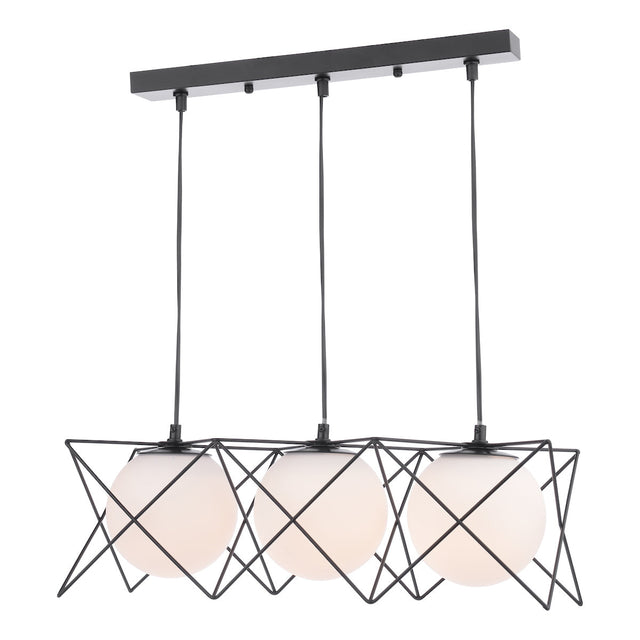 Dar Dreyson 3 Light Bar Pendant Matt Black and Opal Glass –  from Amos Lighting + Home