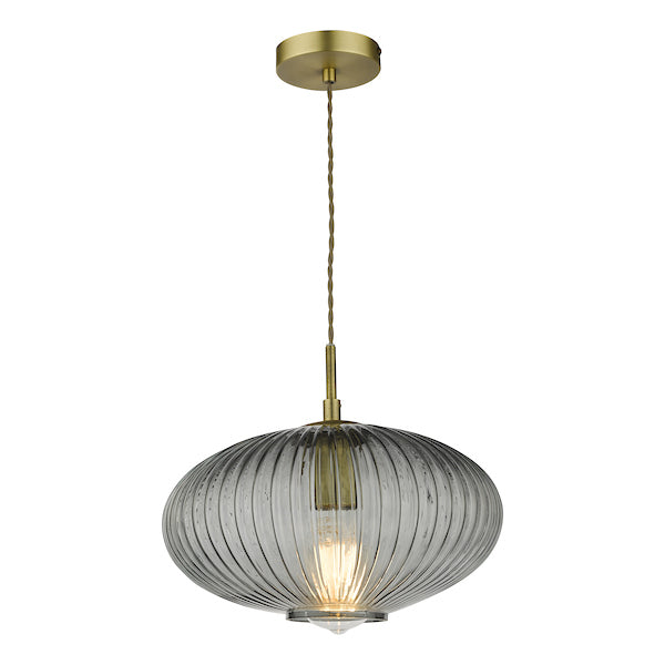 Dar Edmond 1 Light Pendant Smoked Glass Antique Brass Detail –  from Amos Lighting + Home